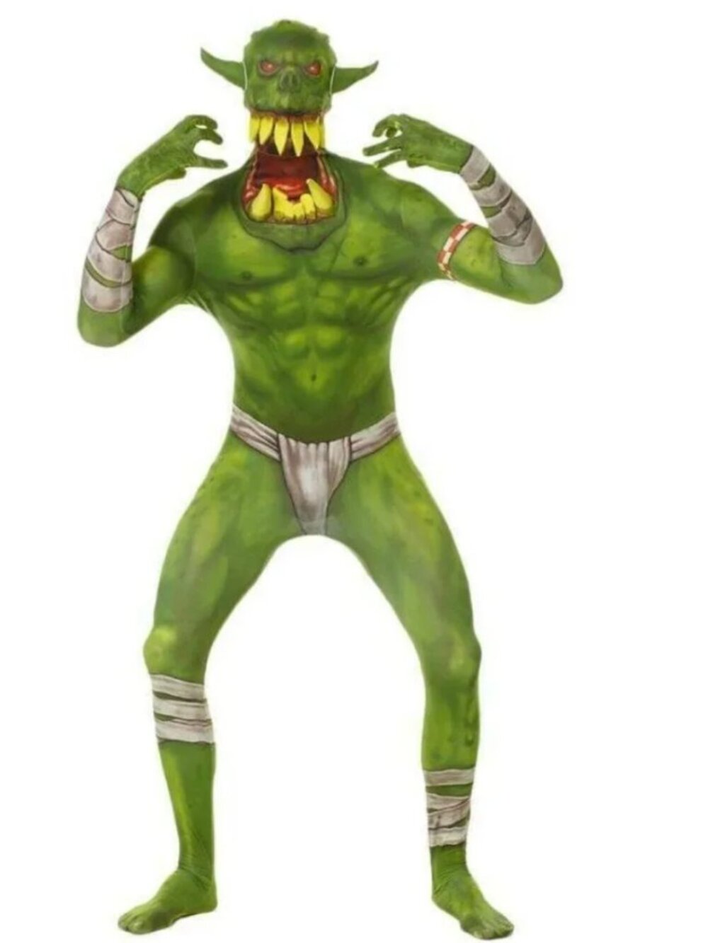Green Orc Skin Morphsuit Halloween Costume 10/12 Barbarian Hooded Jumpsuit Boys